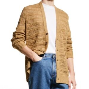 Paige Mens Hudson Button Down Cardigan Cameral Sunset Knit Mohair Blend Size M